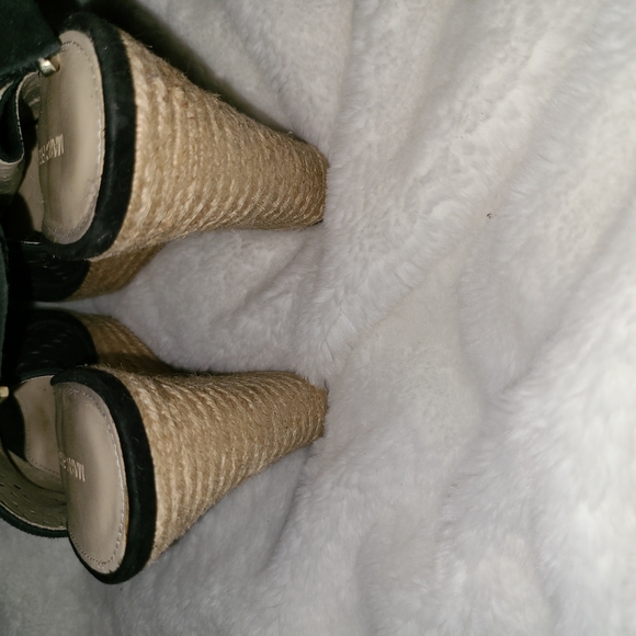 Marc Fisher S. 7.5 Black Suede Leather Tan Espadrille Wedges - Picture 7 of 11